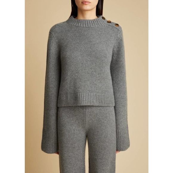 KHAITE Sweaters - Khaite The Brie button shoulder flare sleeve cashmere sweater